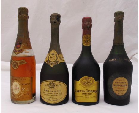 Four bottles of vintage champagne to include Louis Roderer Cristal 1983, Don Ruinart blanc de blancs brut 1973, Taittinger Co