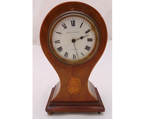 Mappin and Webb Edwardian balloon shape mahogany mantle clock, the white enamel dial with Roman numerals on raised rectangula