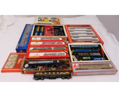A quantity of OO gauge model railway to include engines, rolling stock and accessories Hornby, Bachman and Lima