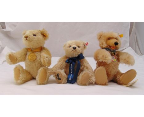 Three Steiff Bears to include Millennium Bear yellow tag 654701, 25 year Steiff Club Bear white tag 421495 and 1930 replica T