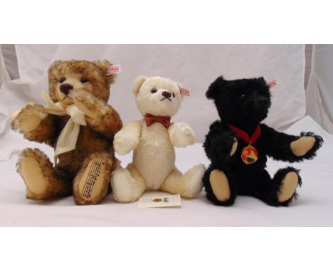 Three Steiff Bears to include RMS Titanic Bear white tag 663888, wind up Musical Bear white tag 660979 and 2010 White Bear wh