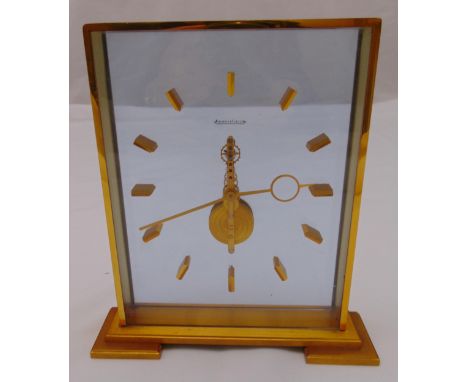 Jaeger LeCoultre rectangular gilt metal and glass mantle clock, 20 x 18.5 x 4.5cm