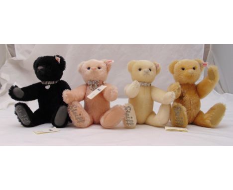Four Steiff Bling Bears to include Black bear white tag 663741, Pink bear white tag 663321, Cream bear white tag 662003 and B