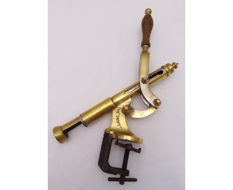 The Swift brass bar mounted corkscrew with turned wooden handle, 55cm (h)