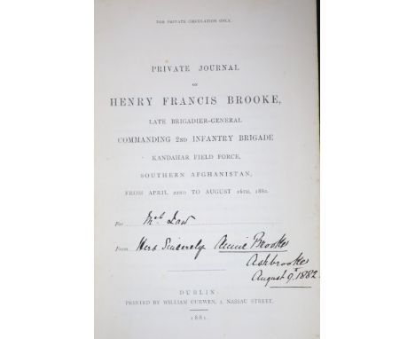 °  Brooke, Henry Francis (1836-1880) - Private Journal of Henry Francis Brooke, late Brigadier-General Commanding 2nd Infantr