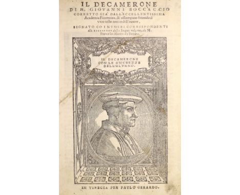 °  Boccaccio, Giovanni. Il Decamerone. Corretto gia dall 'Exxellentissima Academia Fiorentina ...engraved decorated portrait 