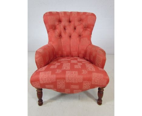 Antique pink button back upholstered chair