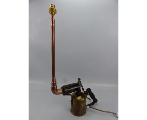 Steampunk lamp - a vintage gas bottle converted with copper tubing 