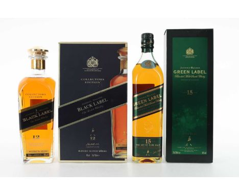 JOHNNIE WALKER 12 YEAR OLD BLACK LABEL COLLECTOR'S EDITION AND 15 YEAR OLD GREEN LABEL BLENDED WHISKY  Black Label 40% ABV / 