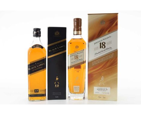 JOHNNIE WALKER 18 YEAR OLD AND 12 YEAR OLD BLACK LABEL BLENDED WHISKY  Both 40% ABV / 70cl  Qty: 2  When John Walker opened a
