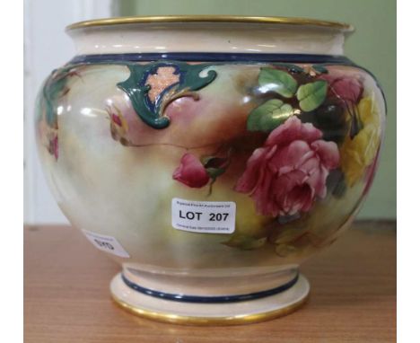 A ROYAL WORCESTER PORCELAIN PLANTER hand painted with roses 