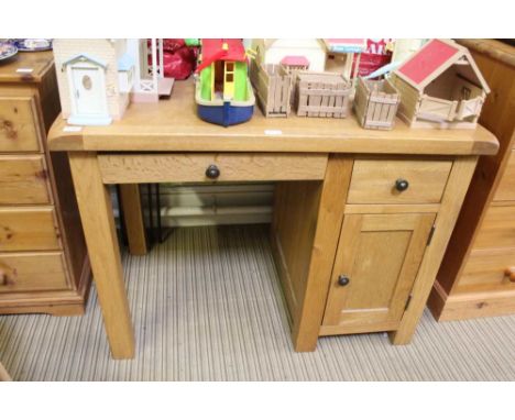A MODERN LIGHT OAK FINISHED COMPUTER WORK STATION, with pull-out keyboard slide 