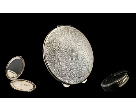 Asprey Stratton Excellent Quality Sterling Silver Bright Cut Ladies Compact wonderful design to front cover. Hallmark Birming