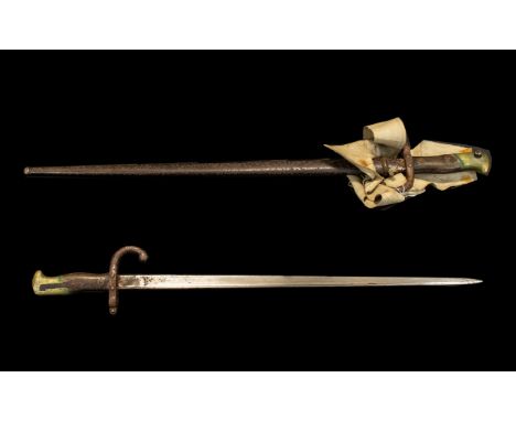 1st World War French Bayonet. Bayonet and scabbard, dated inscription on edge dated 1876, overall length 26 inches, please se