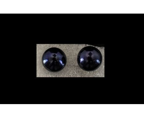 Fresh Water Peacock Pearl Stud Earrings, the large, solitaire, domed pearls set in rhodium vermeil and silver post and push b