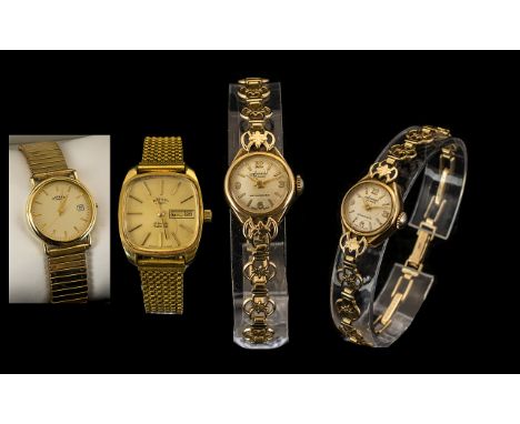 Ladies 9ct Gold Accurist Wristwatch Manual Wind, Baton Numerals. Together With two Gents Rotary Watches Automatic Day Date. A