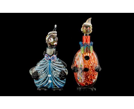 Murano 1960's Pair of Figural Multicoloured Novelty Clown Glass Decanters - tallest decanter is 12'' - 30 cm. 