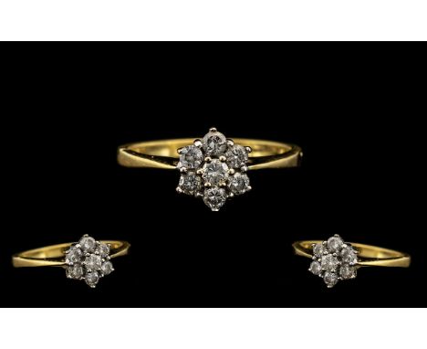 18ct Gold Attractive Nice Quality Diamond Set Cluster Ring flower head setting. Full hallmark for 18ct -750. The round brilli