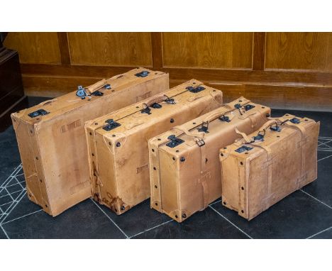 Set of Four Vintage Leather Suitcases by Giovanni.  In light tan colour, largest width measures 29'', then 26'', 24'' and  th
