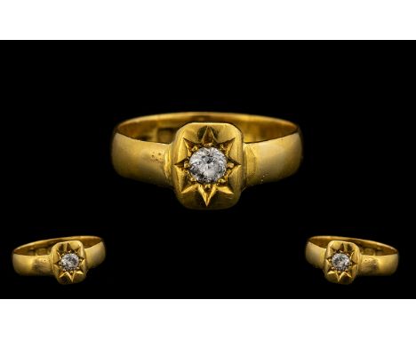 Antique Period 22ct Gold Single Stone Diamond Set Ring - The old round brilliant cut Diamond of top colour and clarity. Hallm