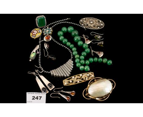 Collection of Quality Costume Jewellery including hallmarked silver drop earrings with black stones; hallmarked silver fan sh