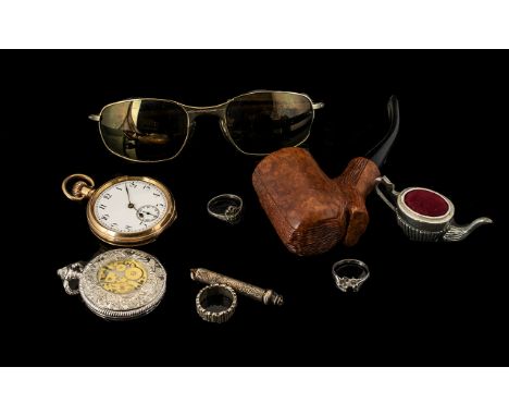 Mixed Lot Of Collectables. Good mixed lot, to include carved pipe, Oakley sun glasses, pin cushion in form of kettle, pocket 