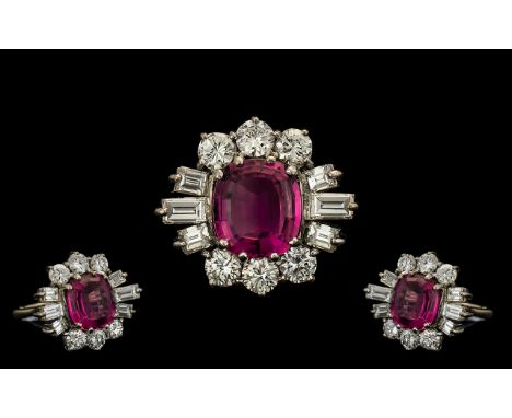 18ct White Gold - Superb Quality Pink Tourmaline and Diamond Set Cocktail Ring, The Faceted Pink Tourmaline of Wonderful Colo