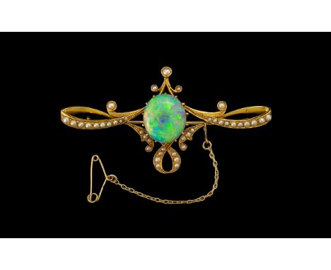 Victorian Period 18ct Gold Superb Quality and Exquisite Opal and Fine pearl Set Brooch of Wonderful Form/Proportions - The ce