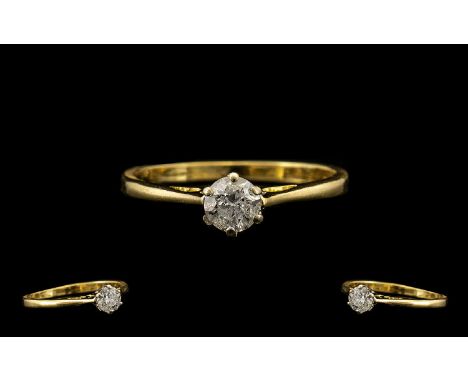 18ct Yellow Gold - Attractive Single Stone Diamond Ring, The Single Stone Diamond of Excellent Colour. Est Diamond Weight 0.2