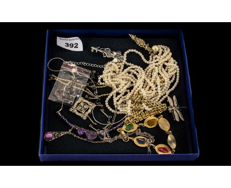 Collection of Vintage Costume Jewellery comprising M &amp; S short silver tone necklace set with heart shaped beads to front;