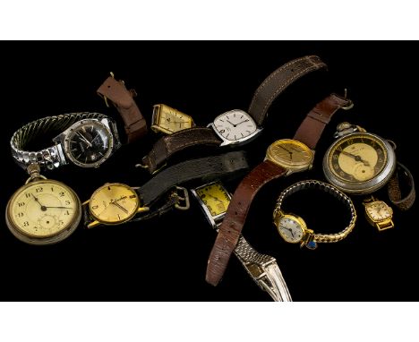 A Collection of Wrist Watches, to include Timex quartz watch, Ingersol quartz, manual wind, automatic and together with two b