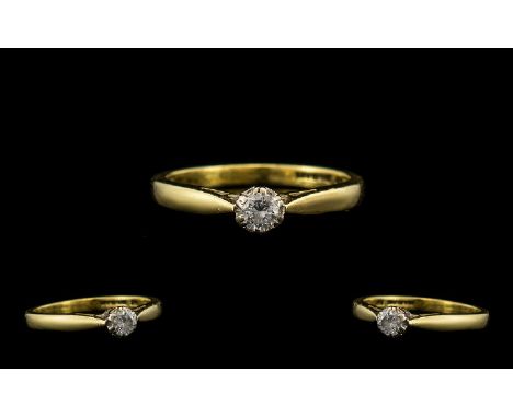 18ct Gold - Single Stone Diamond Ring, Fully Hallmarked for 18ct, The Single Diamond of Good Colour / Clarity, Set Diamond We