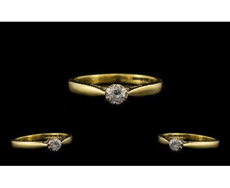 18ct Gold - Single Stone Diamond Ring, Fully Hallmarked for 18ct, The Single Diamond of Good Colour / Clarity, Set Diamond We