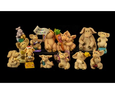 Collection of Hand Made Novelty Piggin Figures (11) in total. To include Piggin birthdays, Your Expecting, Happy New Year, Pi