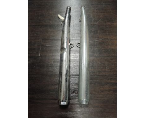 Two vintage 1970s chrome tail pipes thought to be for a Yamaha RS250/350.