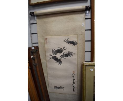 A Chinese screen print of crabs bearing seal mark on scroll