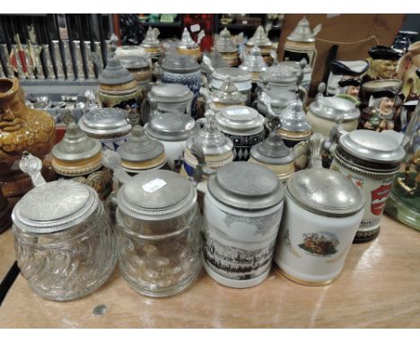 A large collection of vintage steins.