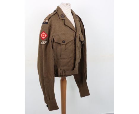 British Royal Tank Regiment Officers Battle Dress Blouse, fine example of a 1949 pattern BD blouse badged to Captain (TA) ser