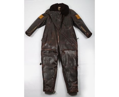 WW2 German Luftwaffe Winter Flight Suit “Winterfliegerkombie” for Flying Over Water, fine example of the heavy brown leather 