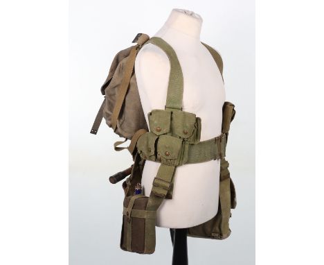 WW1 British 1908 Pattern Webbing Equipment Set, being a miss-matched set consisting of large waist belt, cross straps marked 
