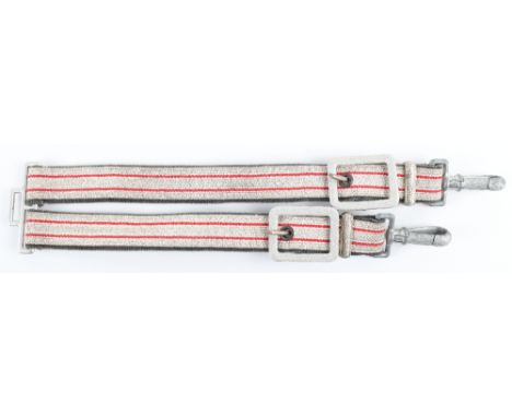 Set of German Dagger Hangers, being brocade with two red stripes down the centre and grey cloth backing. Complete with alumin