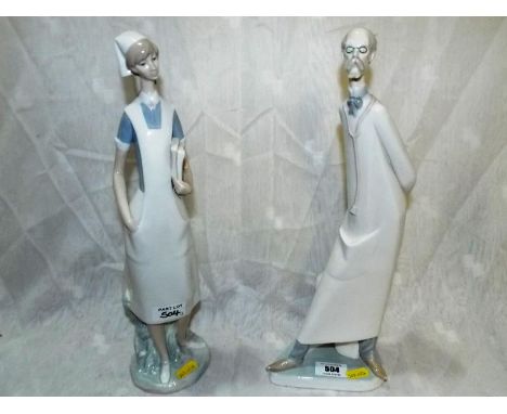 Two Lladro figurines comprising a Doctor and Nurse, approximately 36cm (h) - (2) - Est £80 - £120