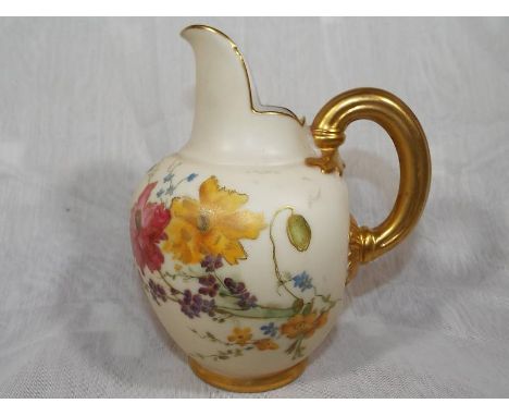 A Royal Worcester squat blush ivory jug, hand-painted with floral decoation, shape No. 1094, approx 12 cm (high) - Est £40 - 