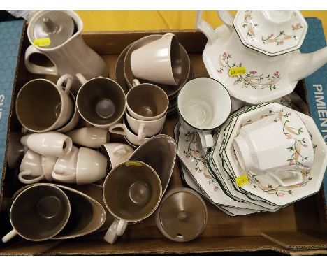 A collection of ceramic table ware to include a Poole Pottery tea service and a Johnson Brothers part dinner service