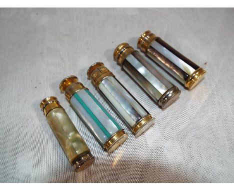 Five vintage pocket atomisers by Le Kid Depose of France, all finished with a Mother of Pearl inlay - Est £30 - £50 