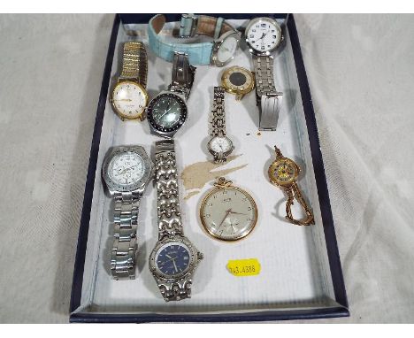 A gentleman's gold plated slim cased pocket watch by Lanco together with a selection of six quartz movement wristwatches by C