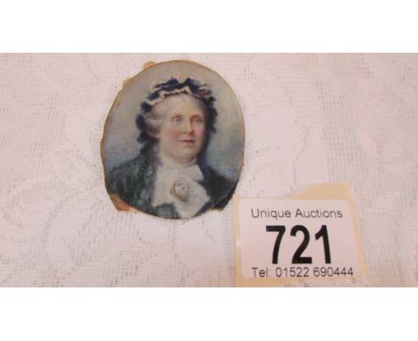 An unframed miniature portrait of an elderly lady on ivorex.  