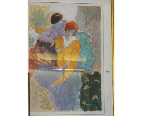 A framed and glazed limited edition print of a couple in conversation.  85 x 115 cm. (collect only).  