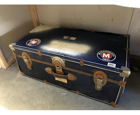 A black antique travel trunk. Collect only. Size 77cm x 40cm x 31cm 
