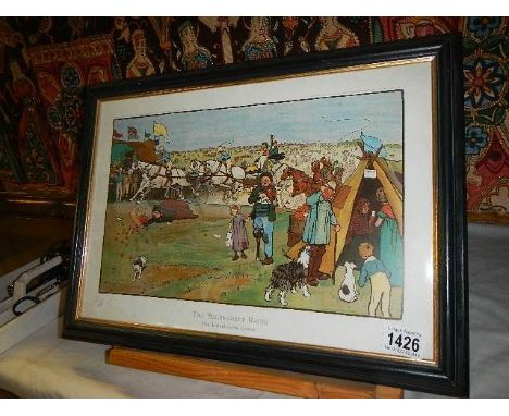 A framed and glazed village fair print.  (collect only).  36 x 49 cm.  